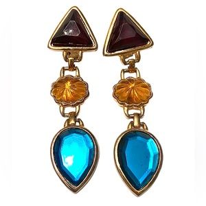 Vintage Gripoix Purple Yellow Green dangle earrings clip on